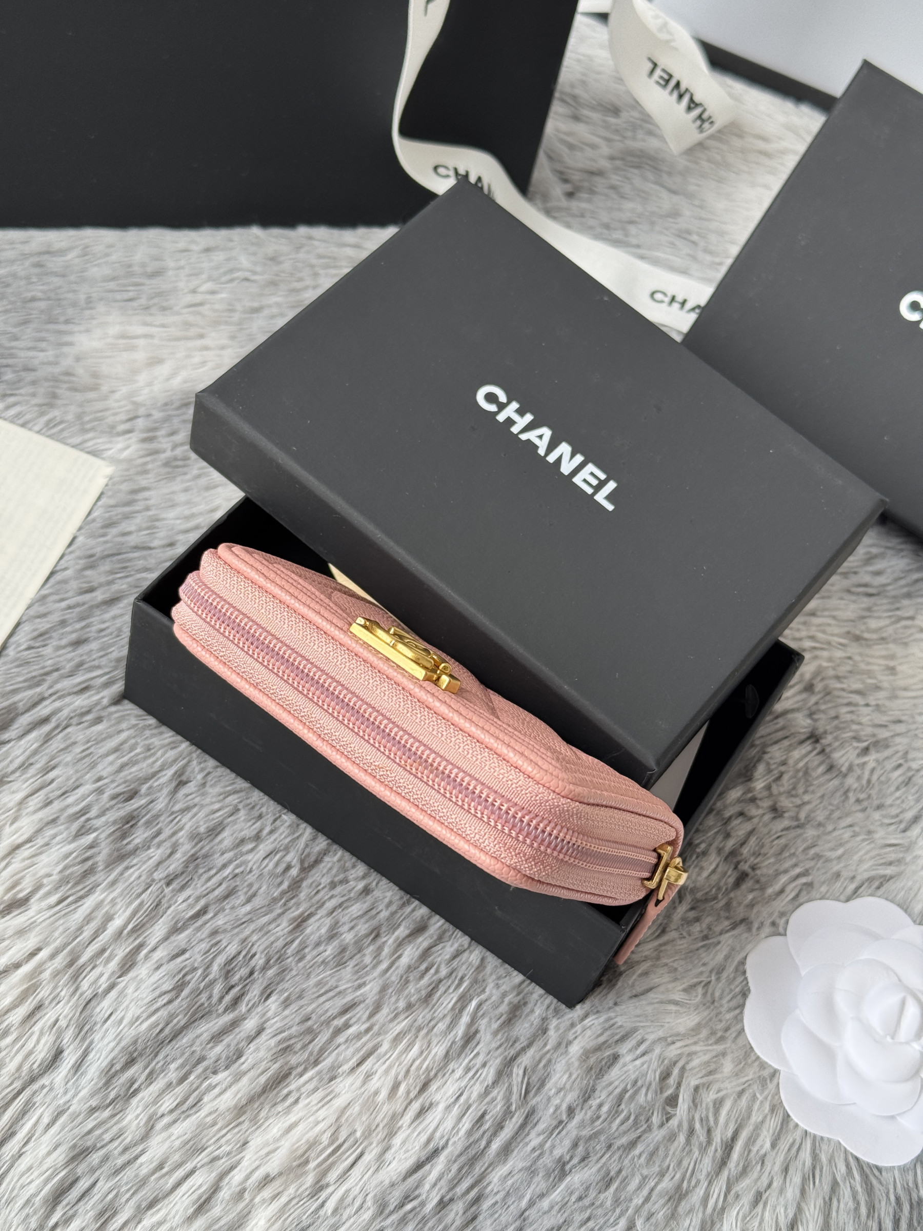 Ch**el boy zip around coin purse wallet a80602 7.5x11cm