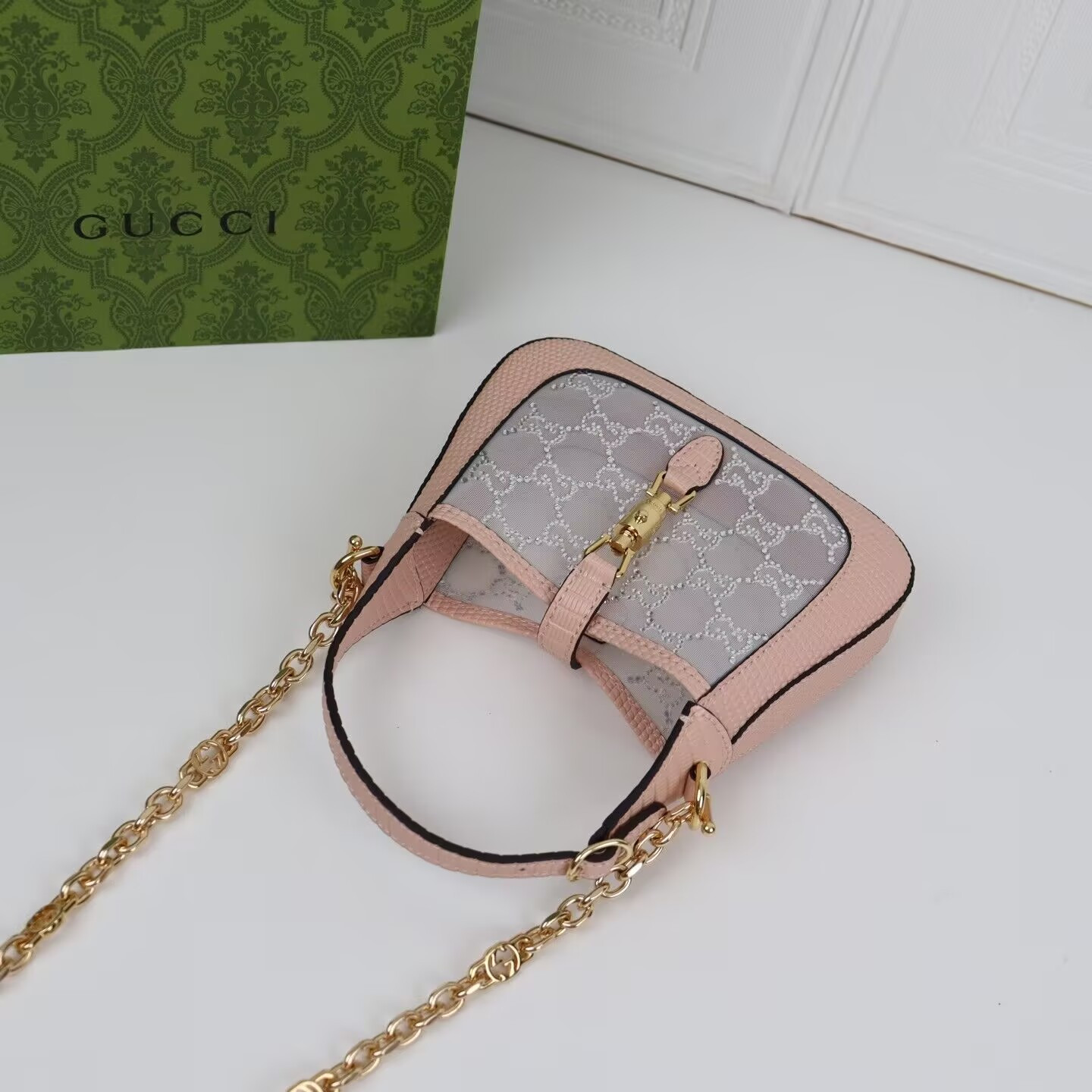 Gvc*1 Jackie 1961 mini crystal GG lizard bag 19x13x3cm