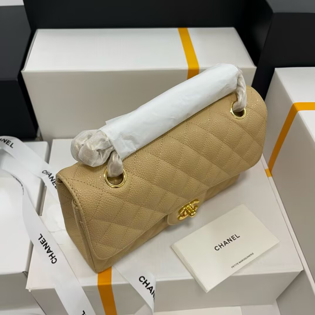 Ch**el SMALL CLASSIC HANDBAG GRAINED CALFSKIN 14.5×23×6cm