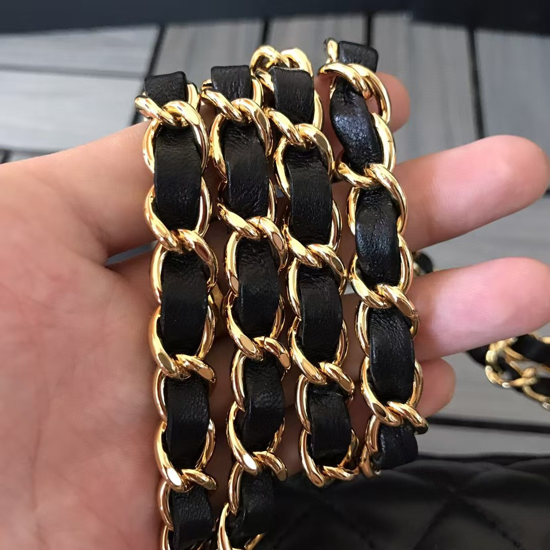 Ch**el SMALL CLASSIC HANDBAG Gold  Metal Black 14.5×23×6cm