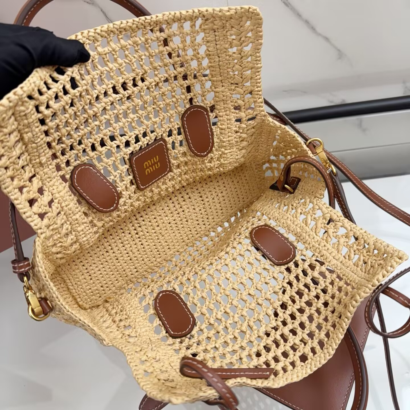 Miu Miu Raffia Handbag 14x25.5x9.5cm