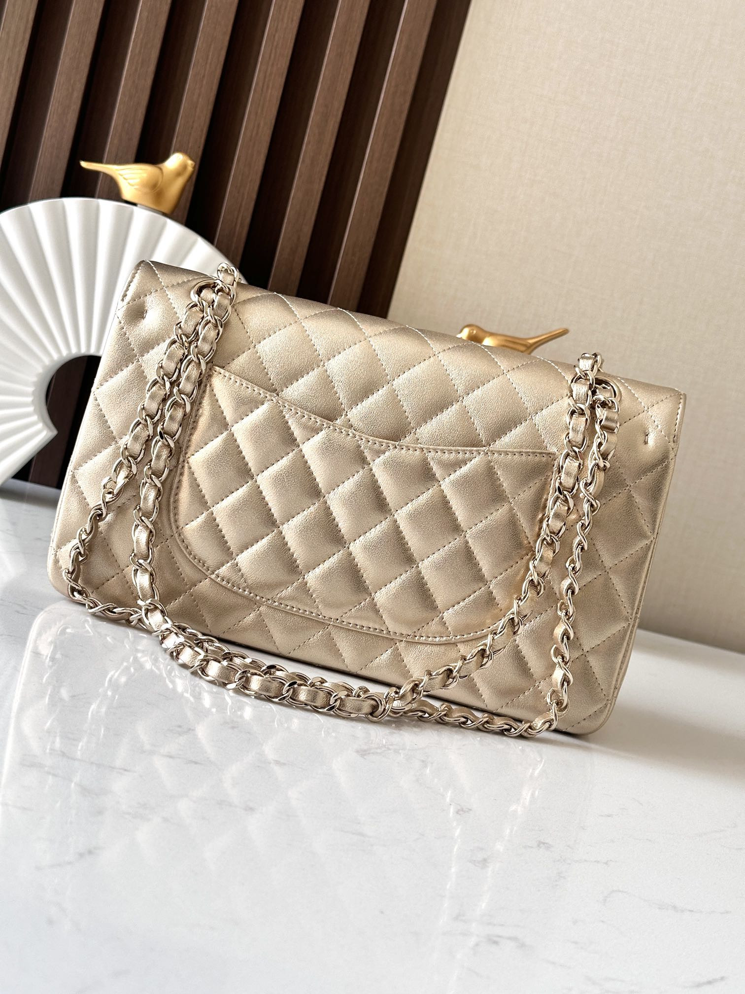 Ch**el Classic Flap a01112 Gold 15.5×25.5×6.5cm