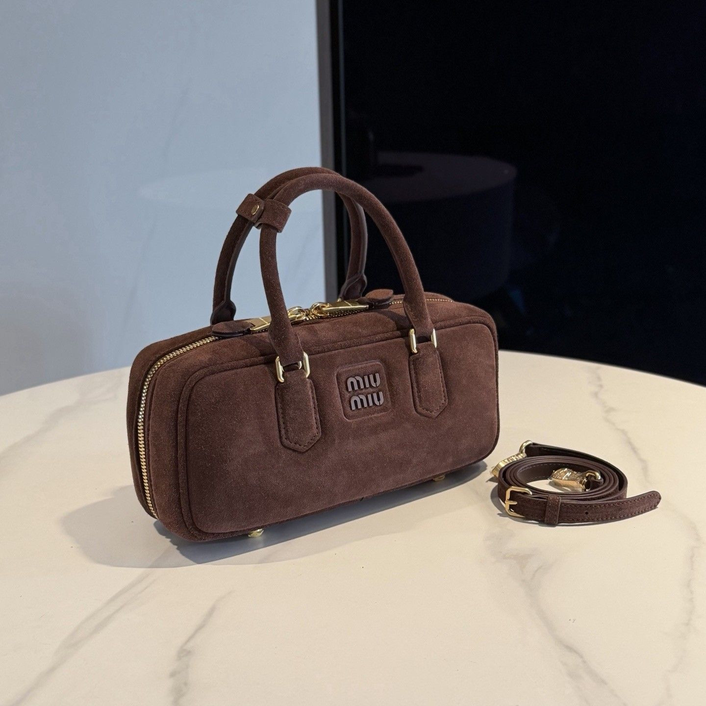 MIU MIU Arcadie Padded Suede Top-handle Bag 27x12x9cm