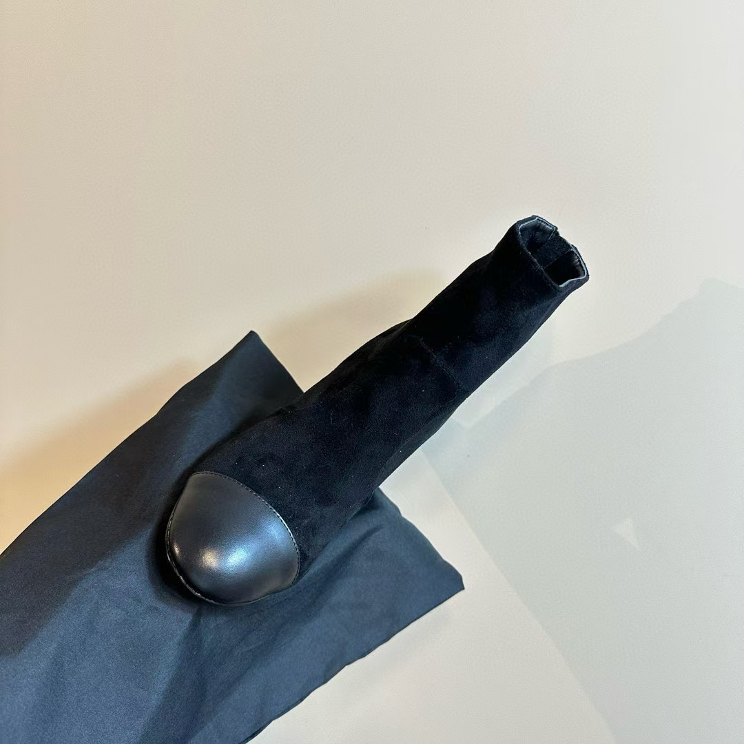 Ch**el Short Boots Suede Calfskin & Lambskin Black