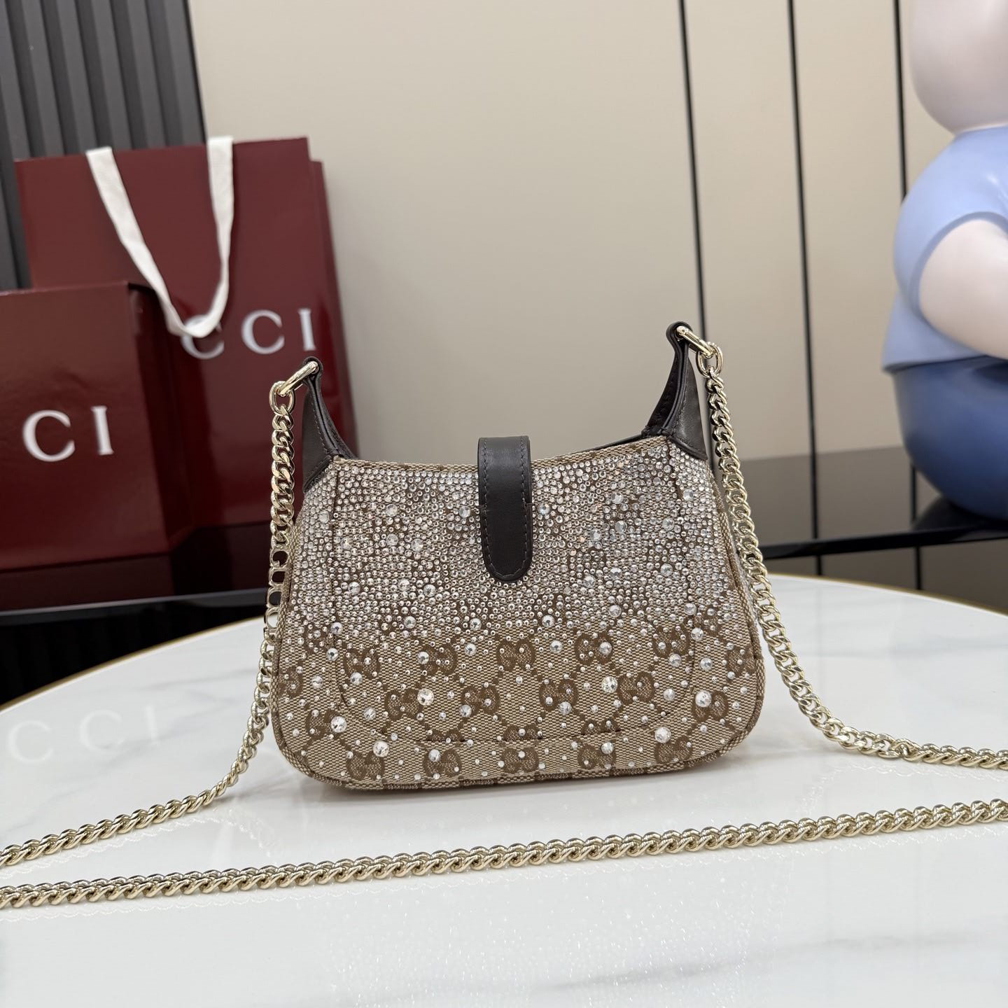 Gucci Jackie Notte Mini Crystal Handbag 19.5x18x3.5cm