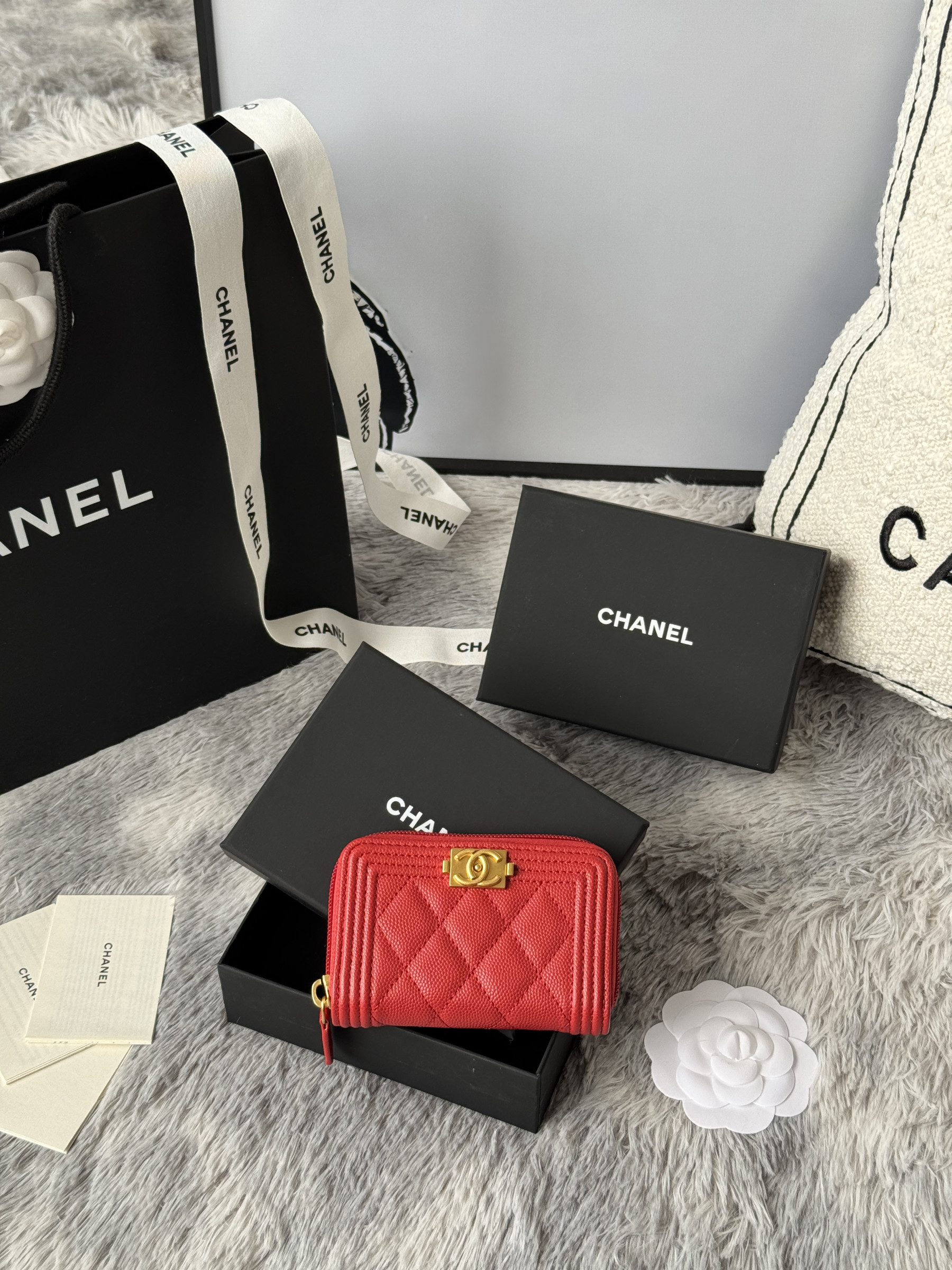 Ch**el boy zip around coin purse wallet a80602 7.5x11cm