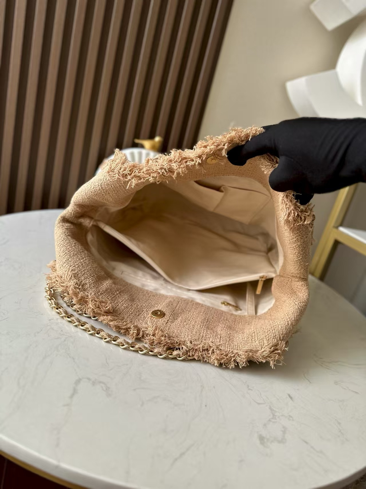 Ch**el Vintage Linen Tassel Tote Straw Bag 48x35x17cm