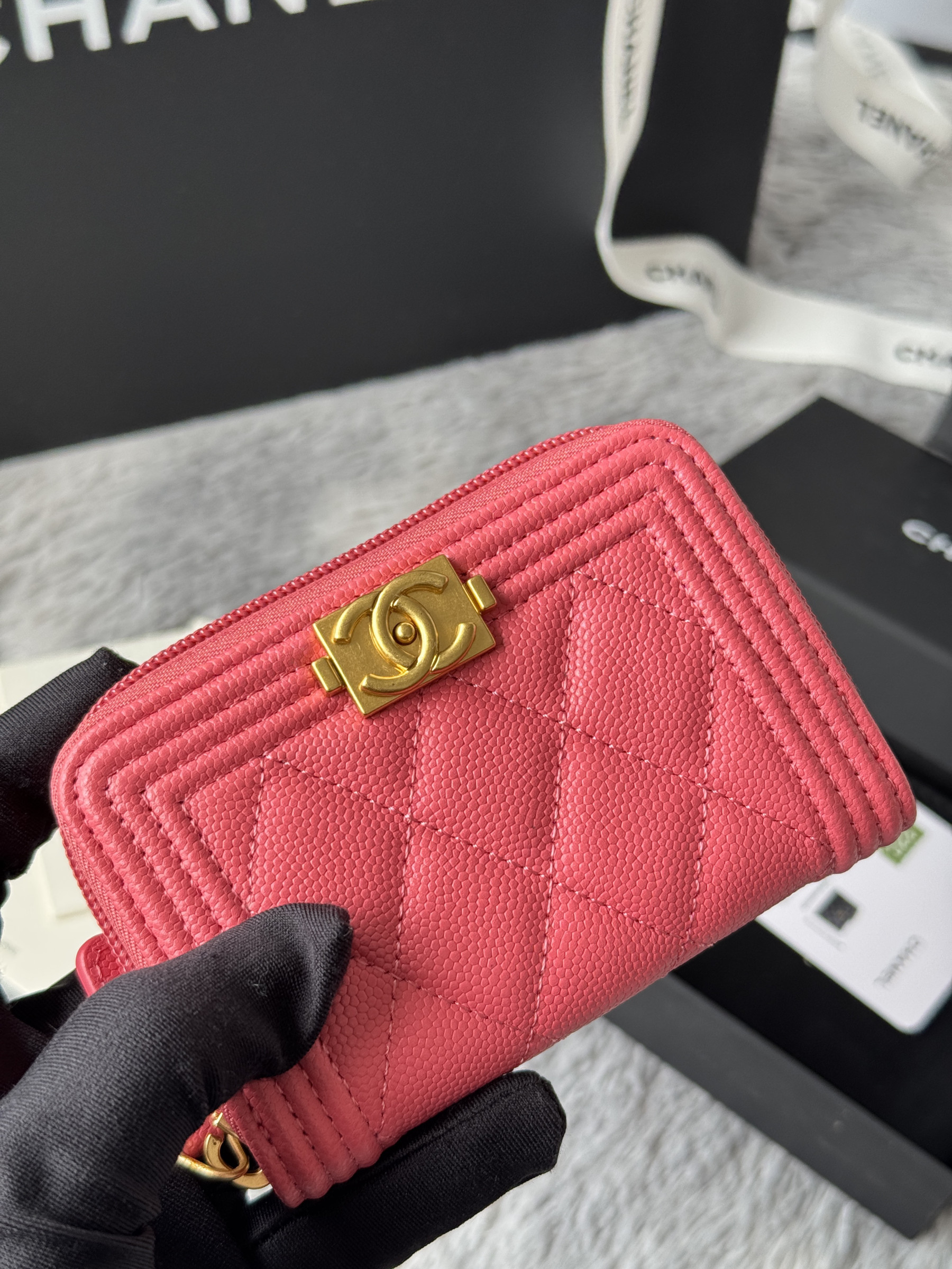 Ch**el boy zip around coin purse wallet a80602 7.5x11cm
