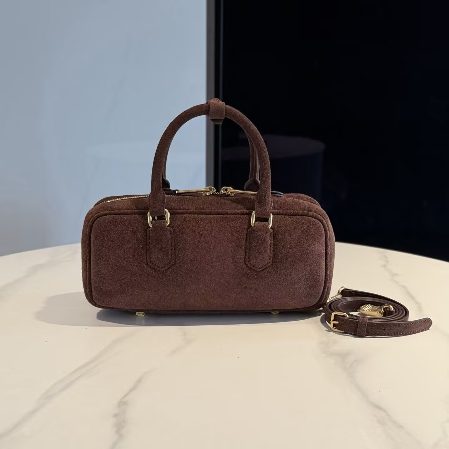 MIU MIU Arcadie Padded Suede Top-handle Bag 27x12x9cm