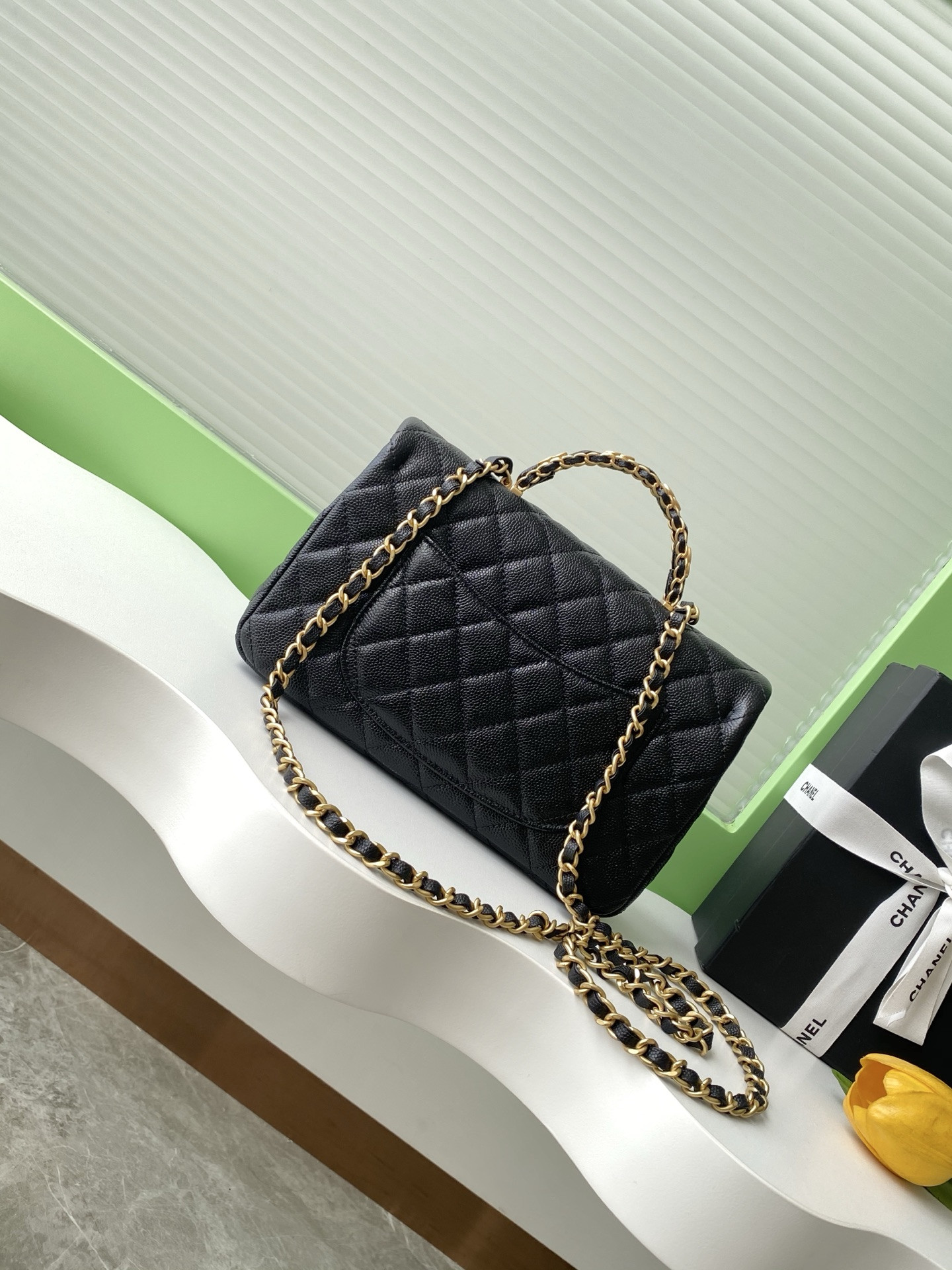 Ch**el FLAP BAG WITH TOP HANDLE 22.5x13.5x6cm