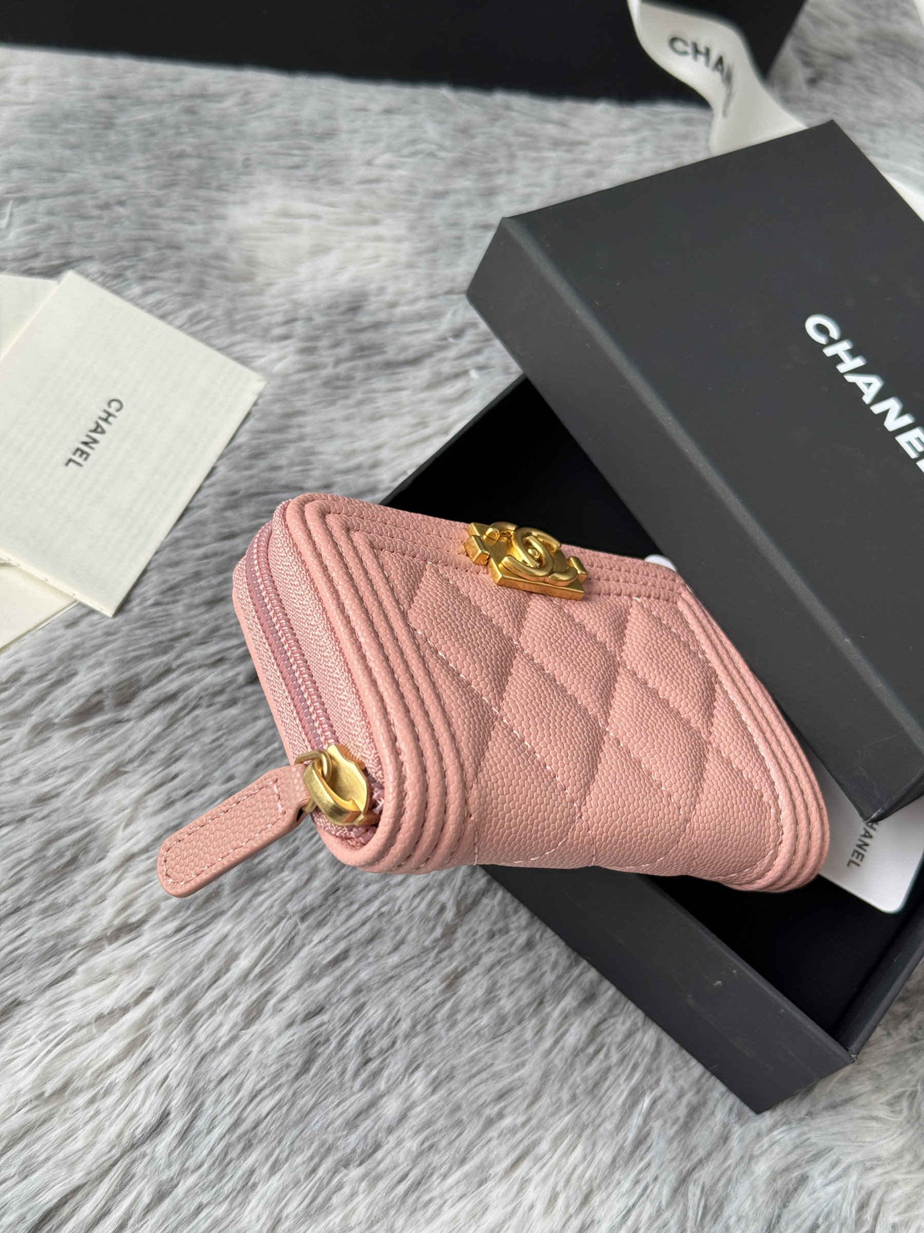 Ch**el boy zip around coin purse wallet a80602 7.5x11cm