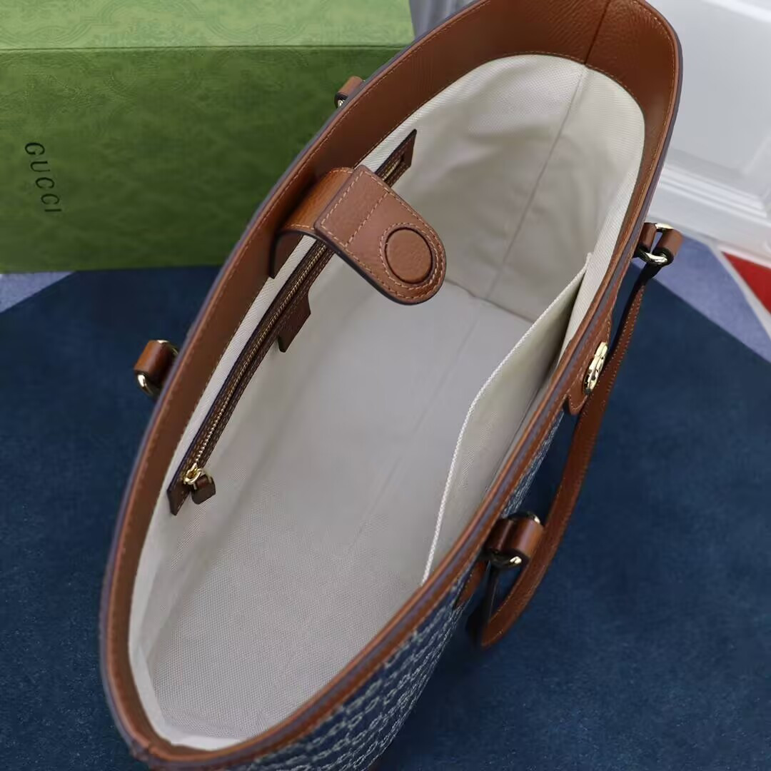 Gvc*1 Denim GG Monogram Medium Ophidia Shopping Tote 38x28x14cm