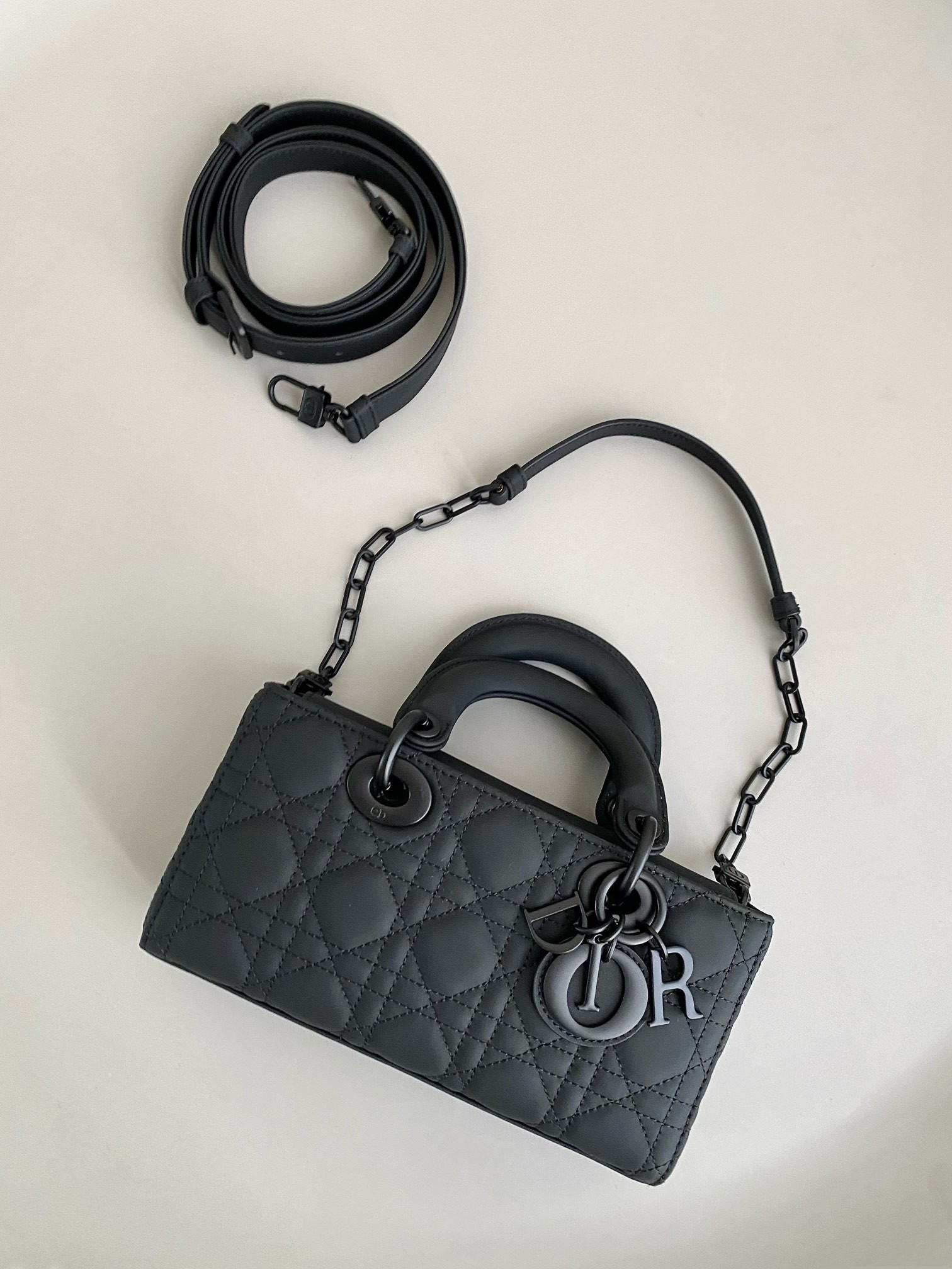 D10r SMALL LADY D-JOY BAG Ultramatte Black Cannage Calfskin