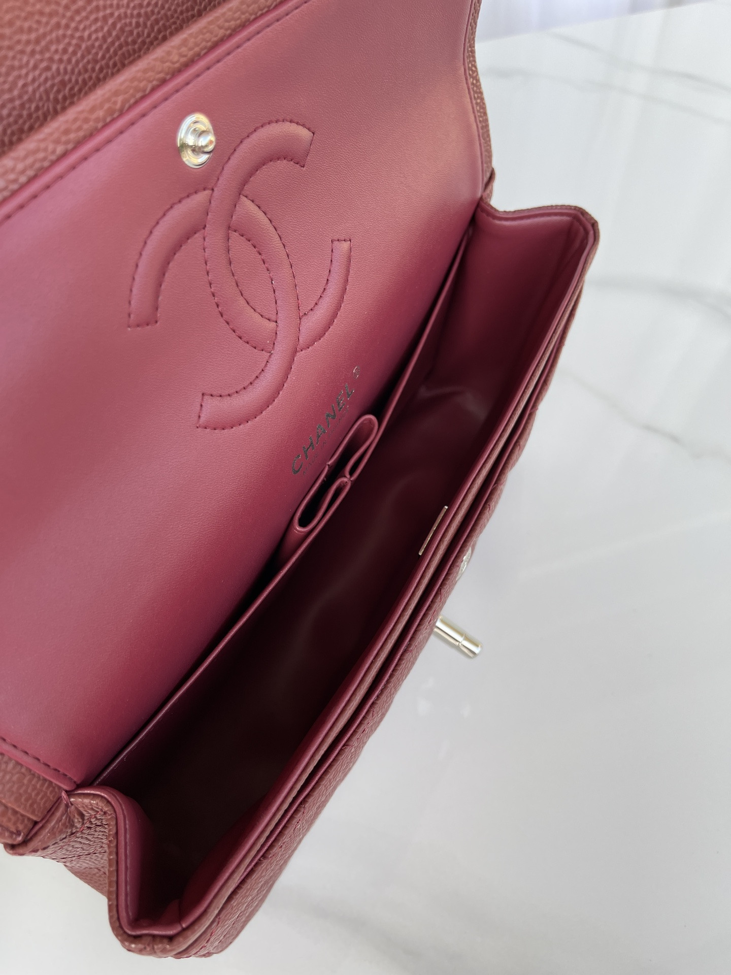 Ch**el CLASSIC HANDBAG Silver-Tone Metal 6 × 9.9 × 2.5 in