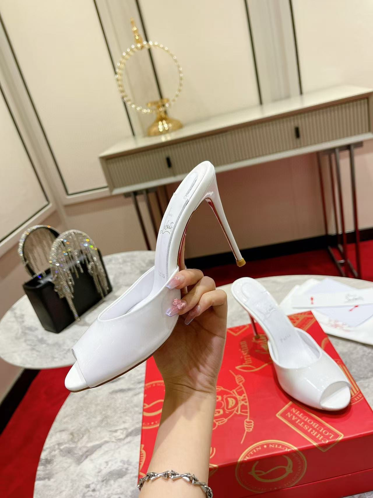 UA Chr1st1an Louboutin Bridal Me Dolly 100 Patent Leather Mules