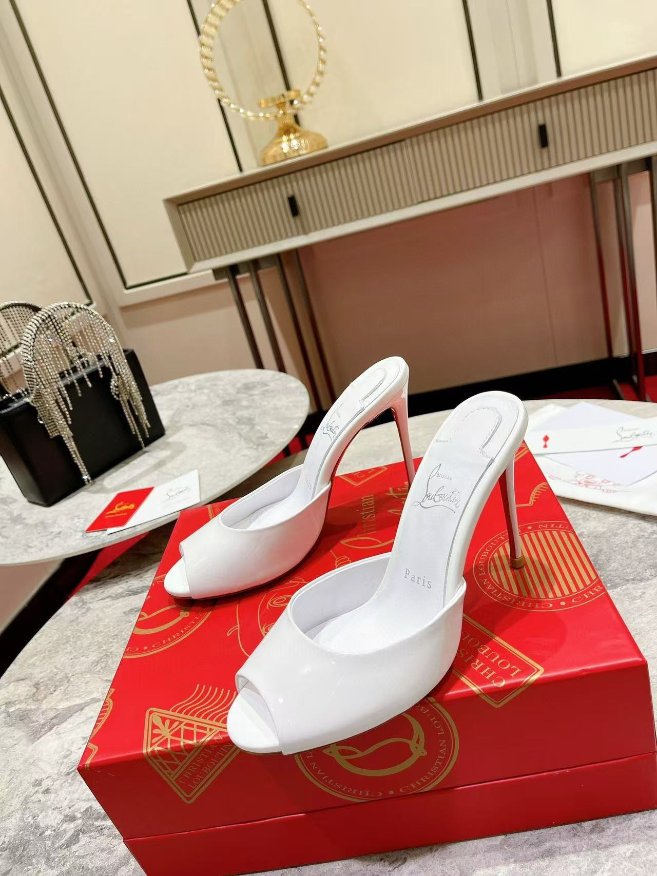 UA Chr1st1an Louboutin Bridal Me Dolly 100 Patent Leather Mules