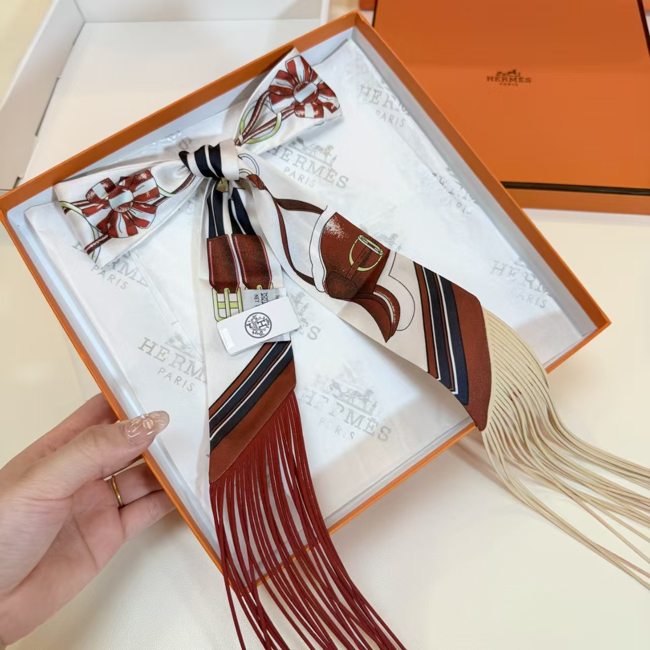 Hermès Jumping leather fringes Twilly