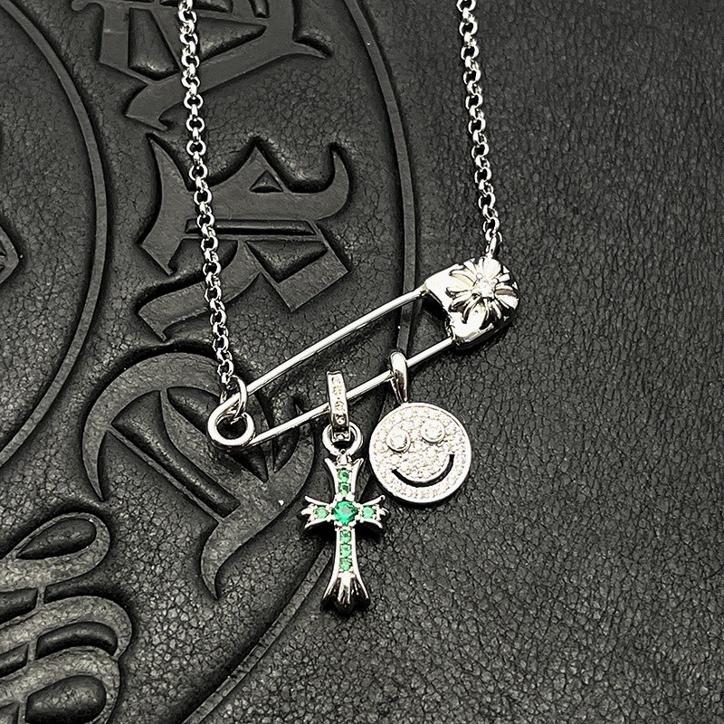 Hearts Smiley Face Small Cross Necklace (Chain length 45+5cm)