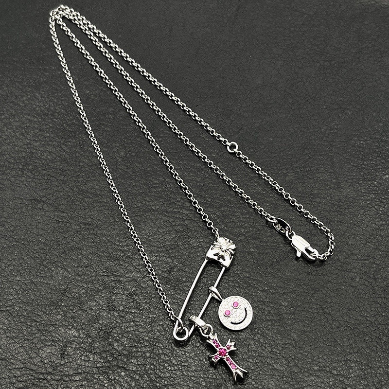 Hearts Smiley Face Small Cross Necklace (Chain length 45+5cm)