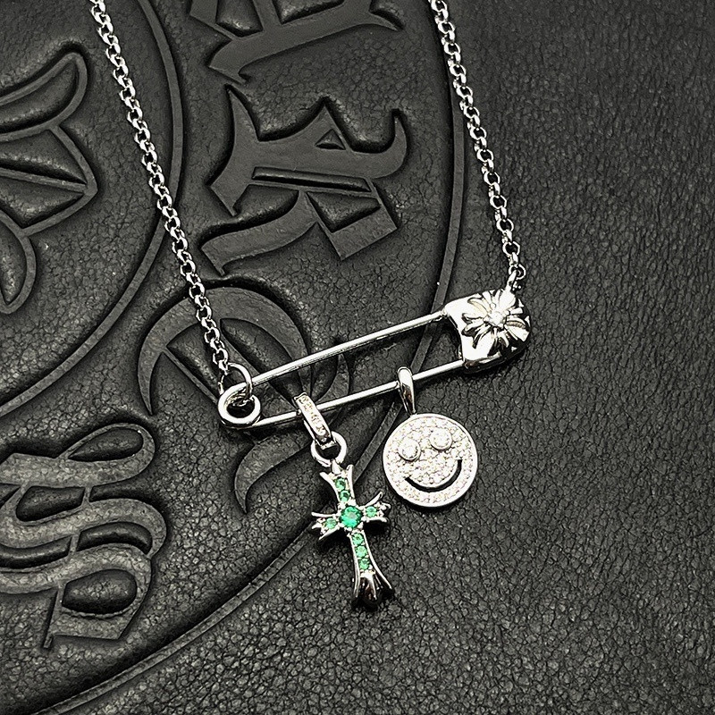 Hearts Smiley Face Small Cross Necklace (Chain length 45+5cm)