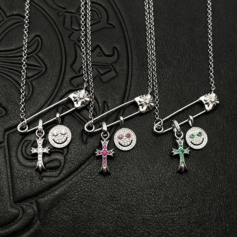 Hearts Smiley Face Small Cross Necklace (Chain length 45+5cm)