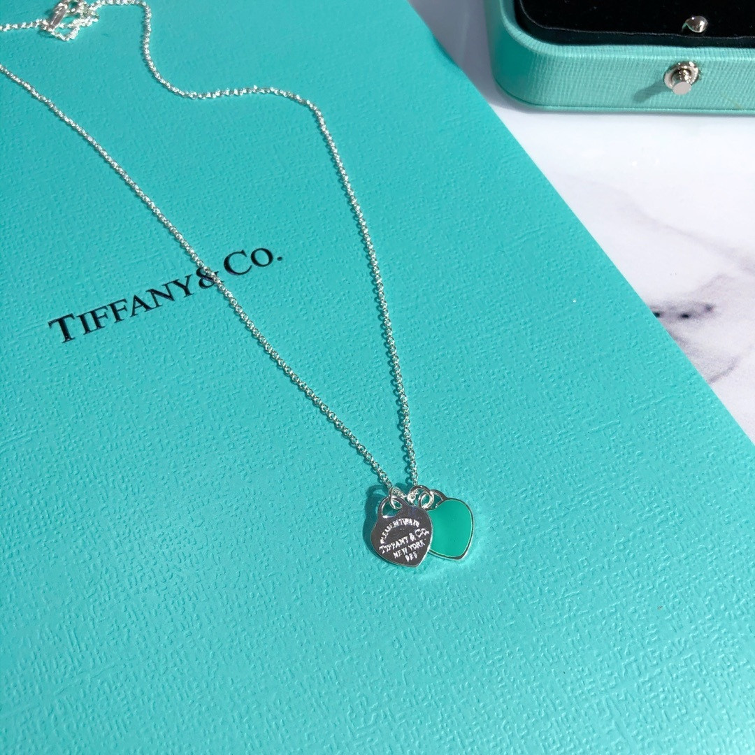 Tiffany & Co. Blue Double Heart Tag Pendant Necklace