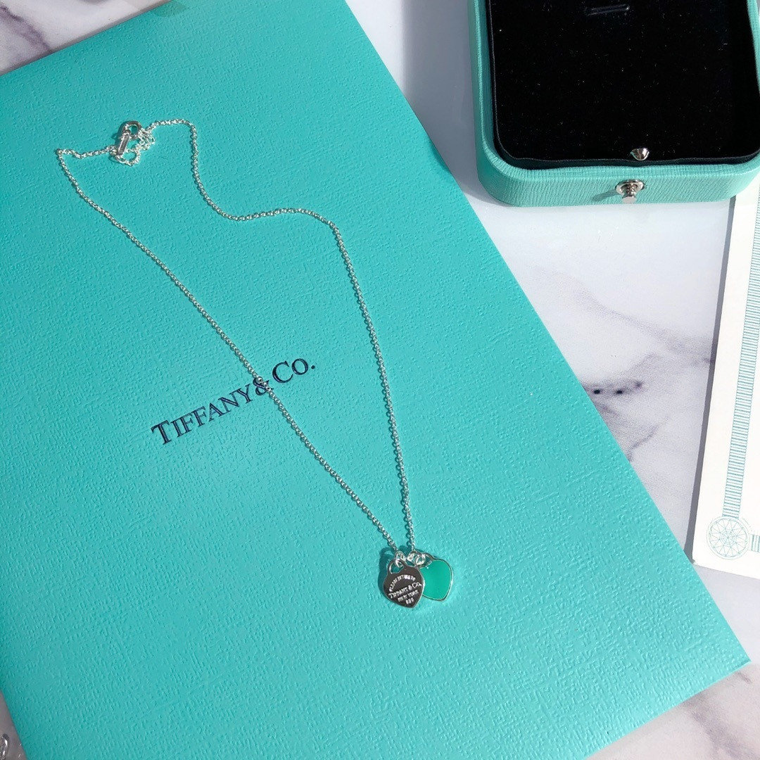 Tiffany & Co. Blue Double Heart Tag Pendant Necklace