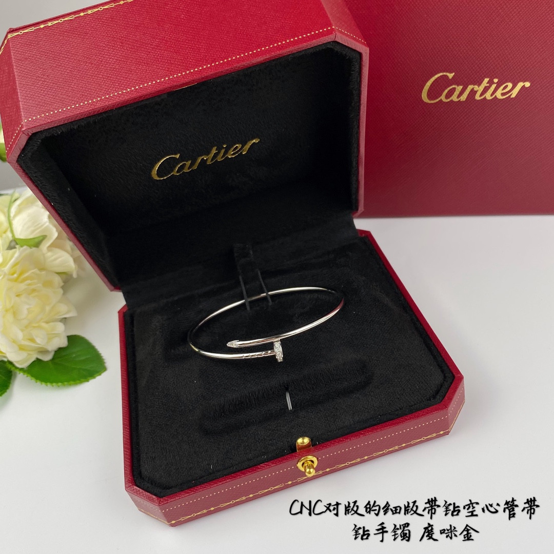 Ca*t1er thin version with D1am0nd hollow tube nail Bracelet