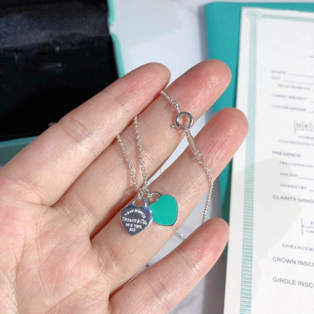 Tiffany & Co. Blue Double Heart Tag Pendant Necklace