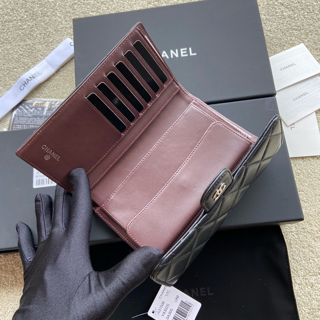 Ch**el FLAP WALLET BLACK SILVER 19.5 x10 cm