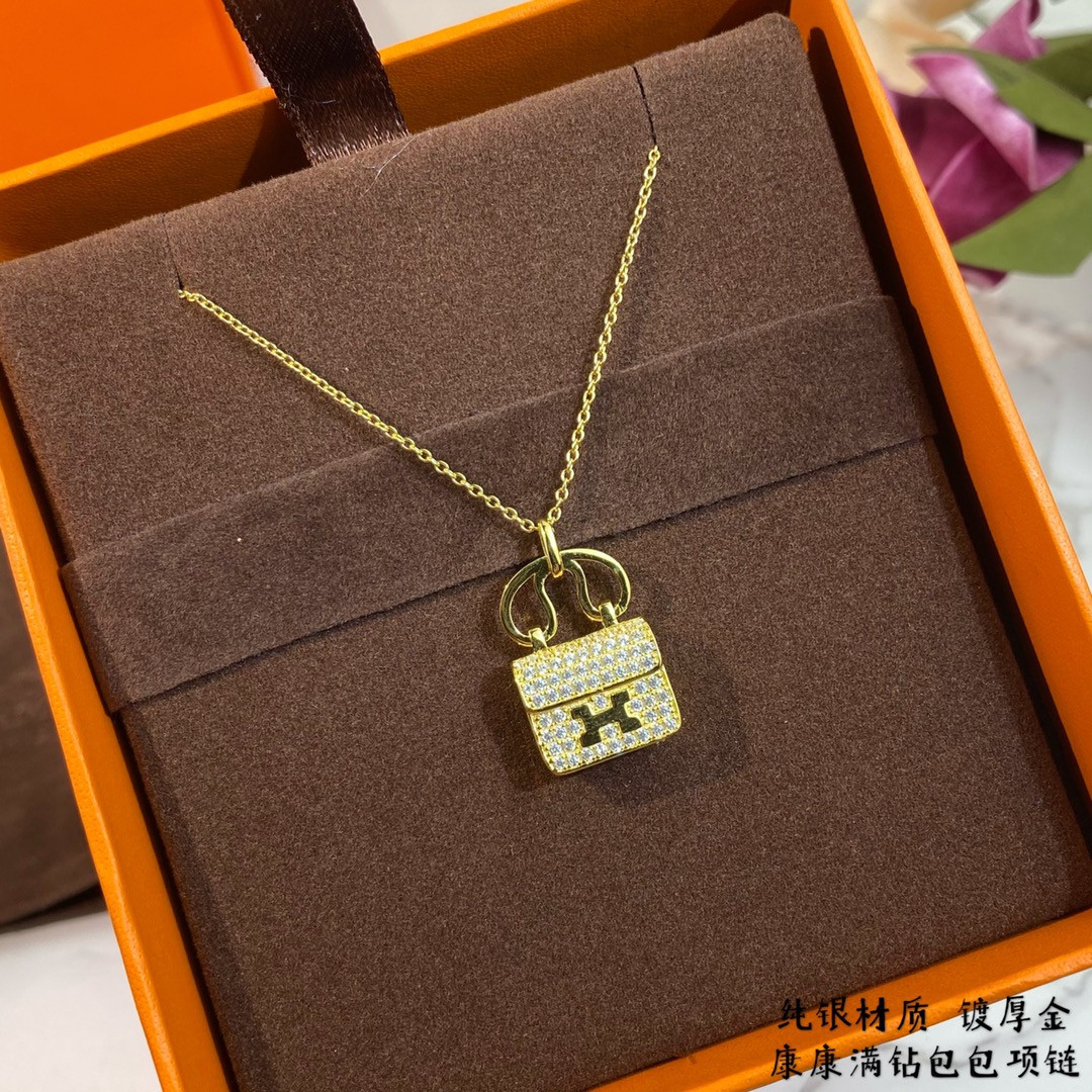 H**me5 fully D1am0nd-encrusted H bag Necklace