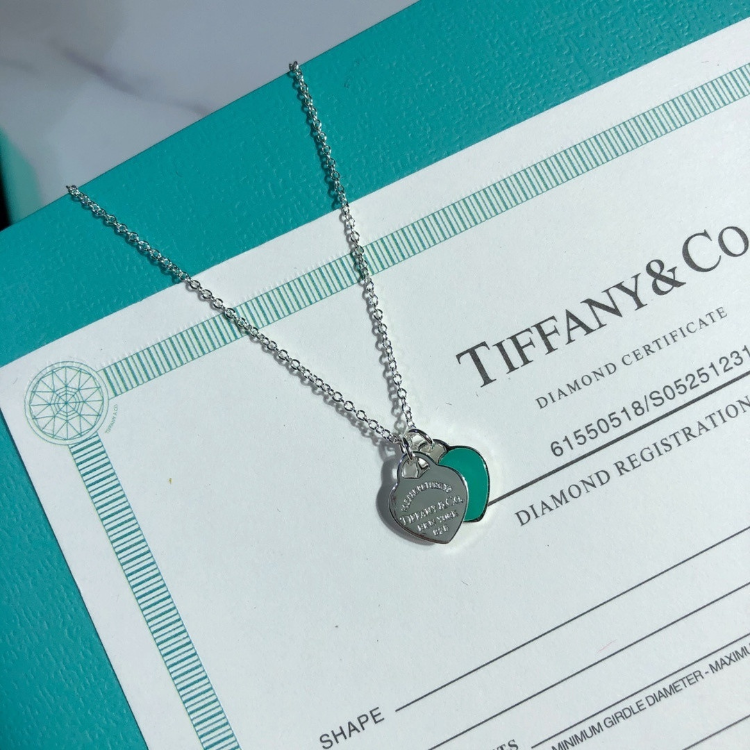 Tiffany & Co. Blue Double Heart Tag Pendant Necklace