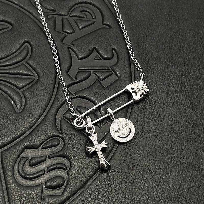 Hearts Smiley Face Small Cross Necklace (Chain length 45+5cm)