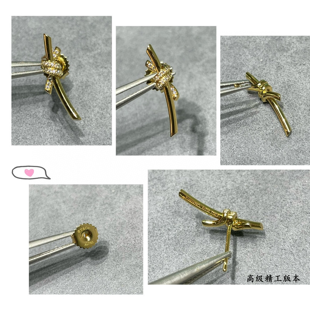 T*f*ny & Co. Half-D1am0nd T Wire Knot Stud Earrings