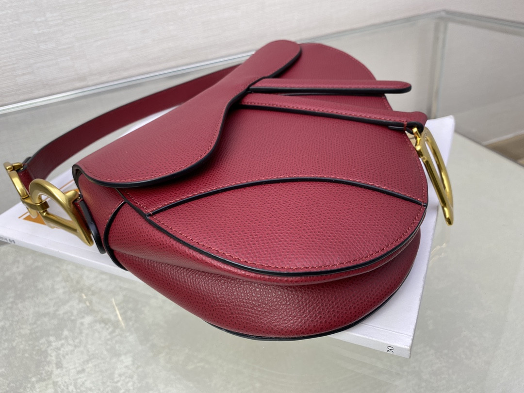 D10r Saddle Bag Amaryllis Red Grained Calfskin 25.5x20x6.5cm