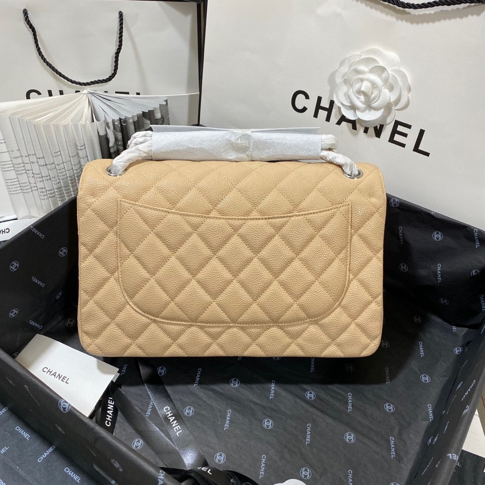Ch**el Classic Flap Jumbo 30cm CF Khaki Silver 7.6 × 11.7 × 3.9 in