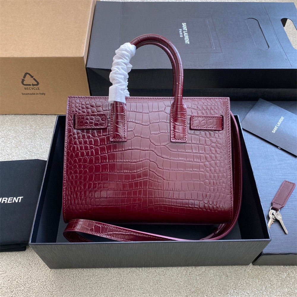 Y51 SAC DE JOUR NANO IN CROCODILE EMBOSSED LEATHER ROUGE LEGION 8.6 X 6.8 X 3.5 INCHES