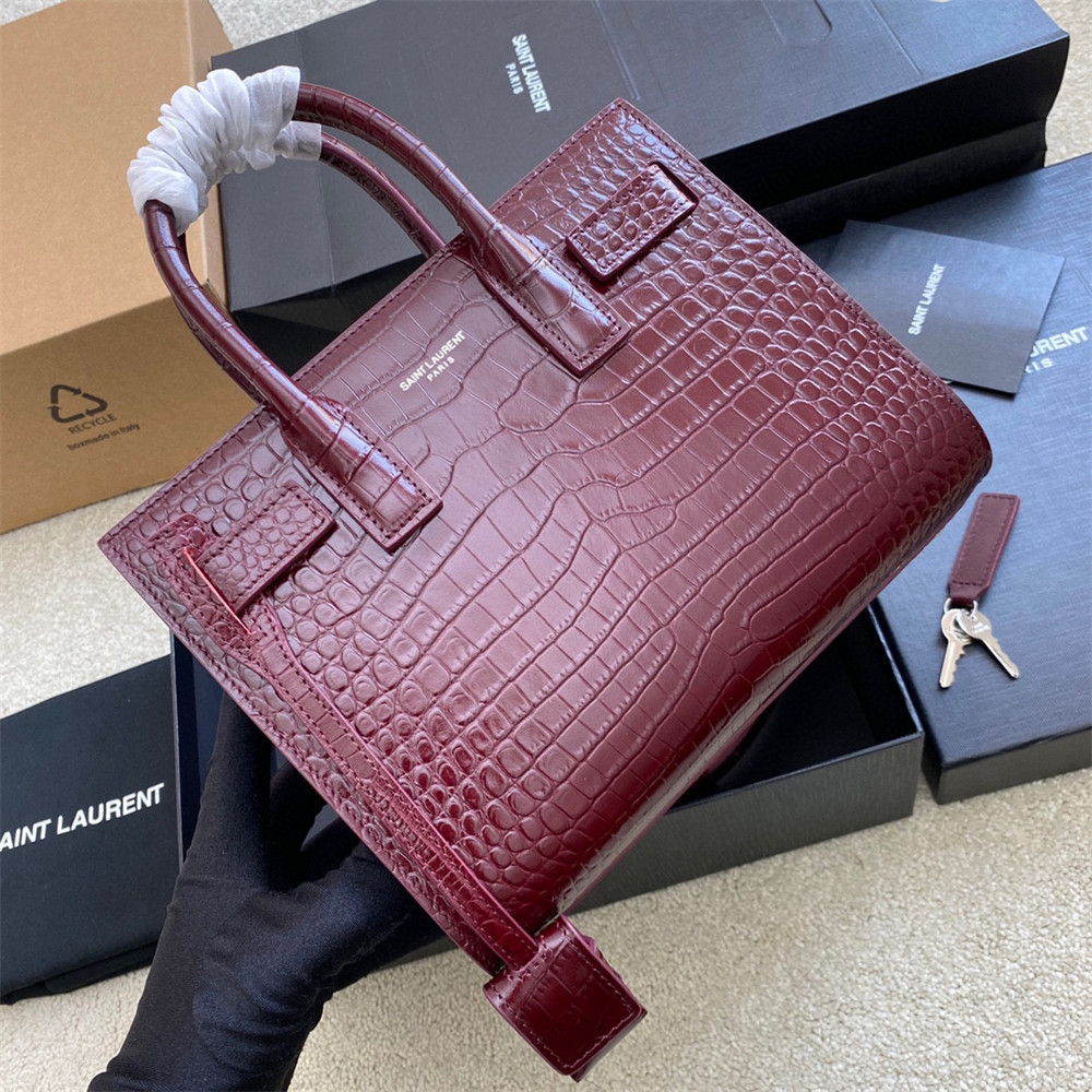 Y51 SAC DE JOUR NANO IN CROCODILE EMBOSSED LEATHER ROUGE LEGION 8.6 X 6.8 X 3.5 INCHES
