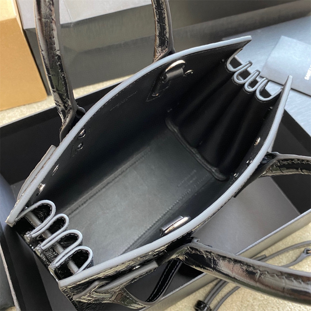 Y51 SAC DE JOUR NANO IN CROCODILE EMBOSSED LEATHER BLACK 8.6 X 6.8 X 3.5 INCHES