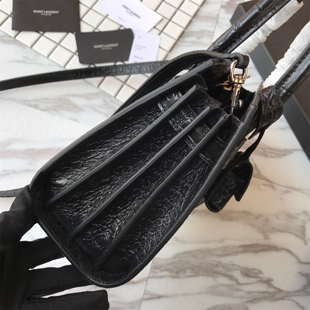 Y51 SAC DE JOUR NANO IN MATTE CROCODILE EMBOSSED LEATHER BLACK