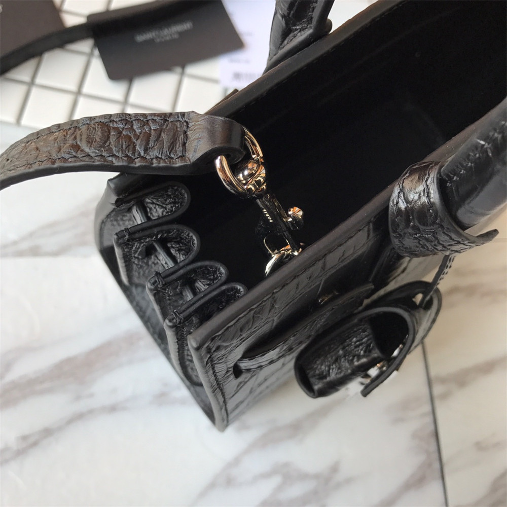 Y51 SAC DE JOUR NANO IN MATTE CROCODILE EMBOSSED LEATHER BLACK