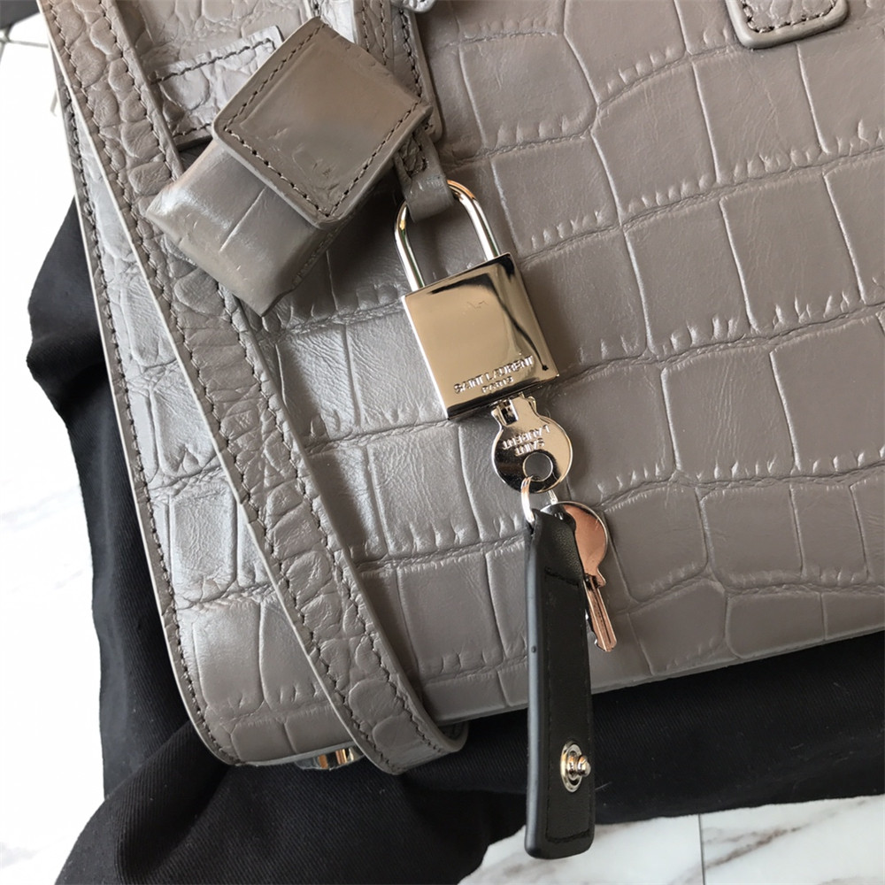Y51 SAC DE JOUR NANO IN MATTE CROCODILE EMBOSSED LEATHER DARK GREY