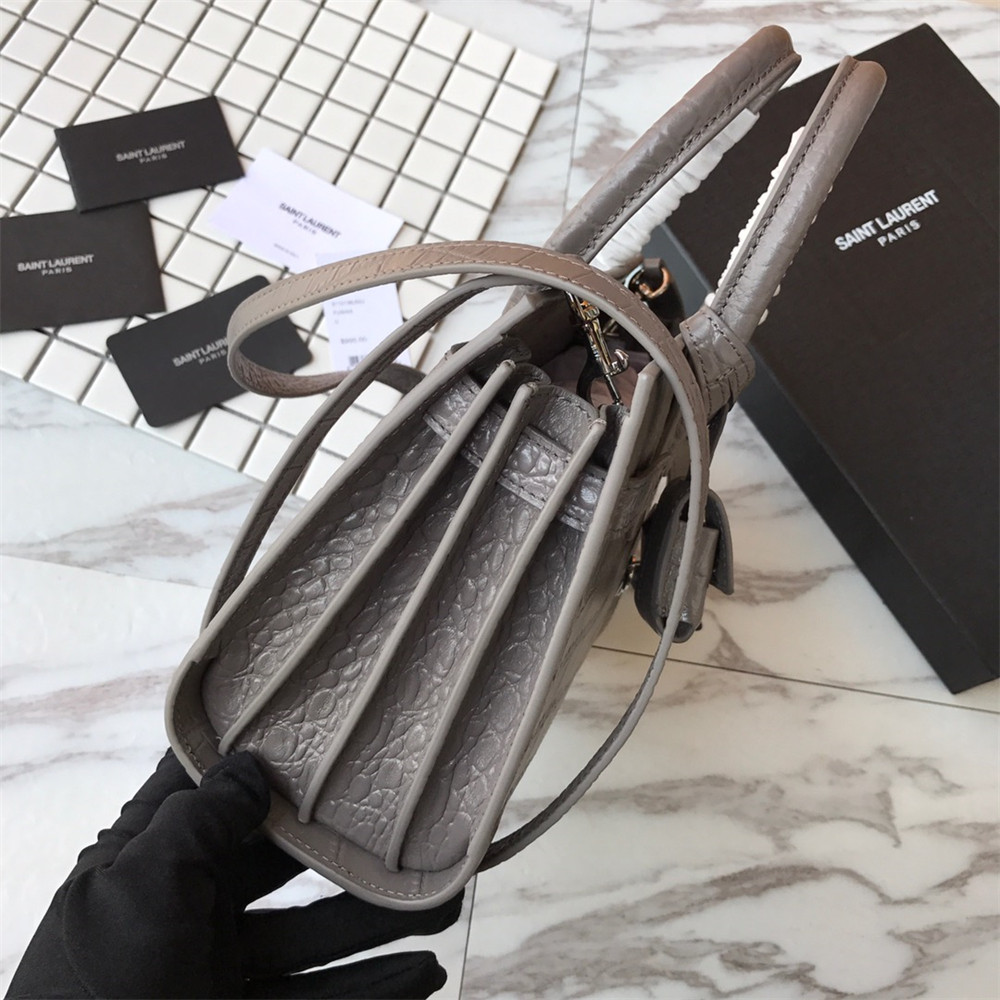 Y51 SAC DE JOUR NANO IN MATTE CROCODILE EMBOSSED LEATHER DARK GREY