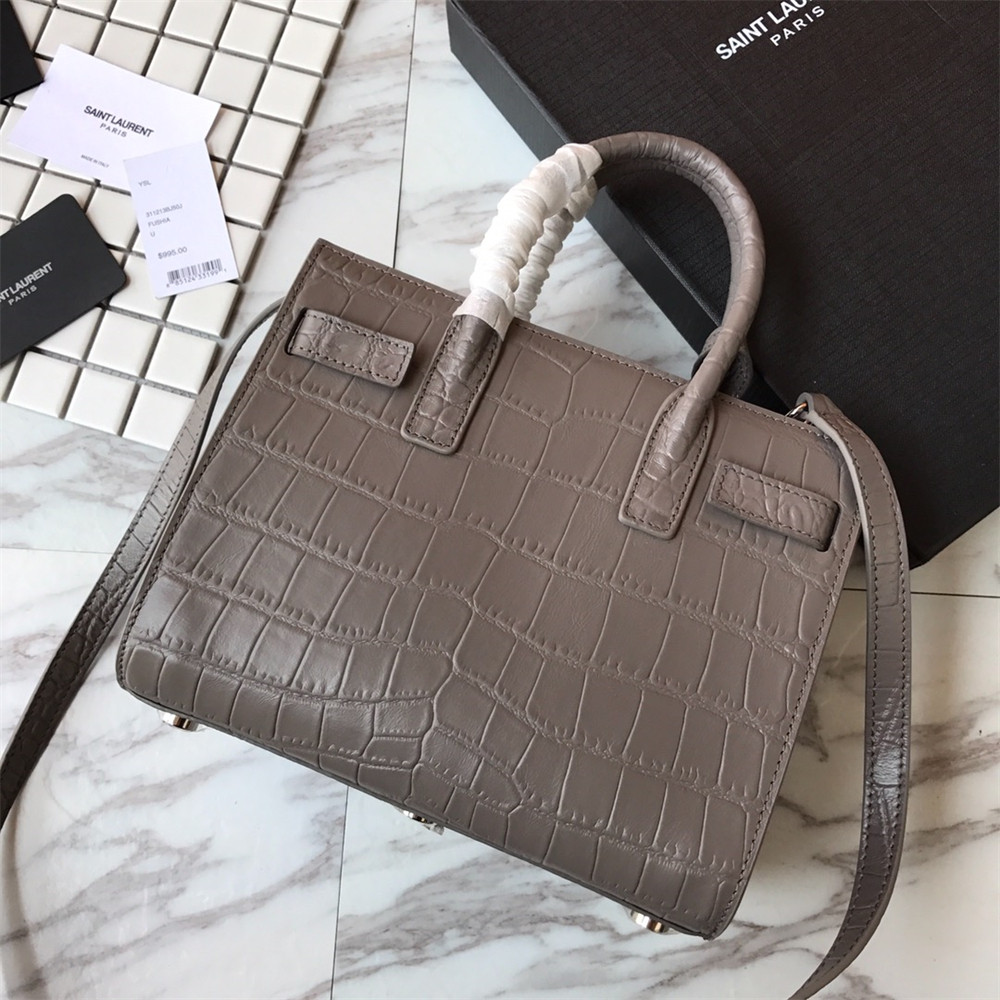 Y51 SAC DE JOUR NANO IN MATTE CROCODILE EMBOSSED LEATHER DARK GREY
