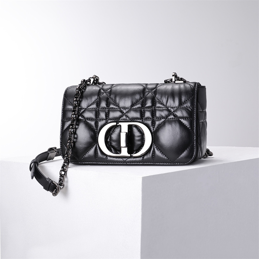LARGE D10r CARO BAG Black S*pple Cannage Calfskin With Silver Hardware 29 x 18 x 10 cm