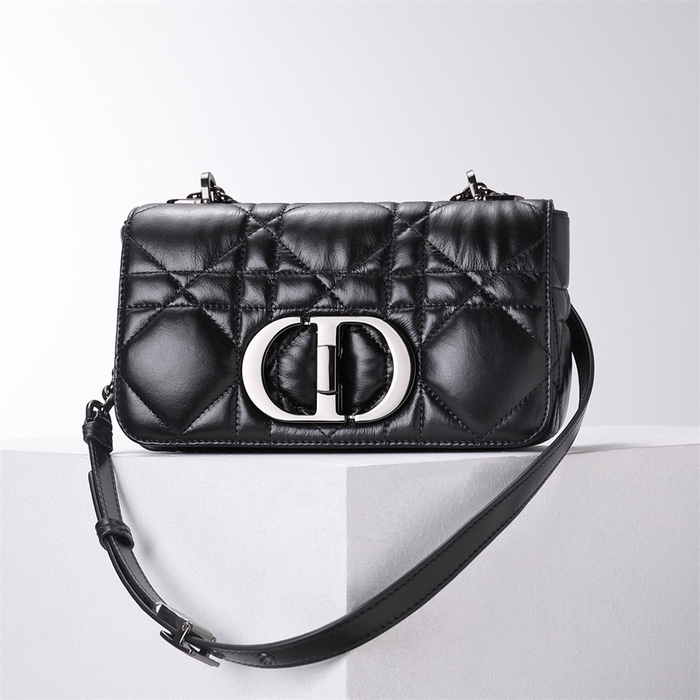 MEDIUM D10r CARO BAG Black S*pple Cannage Calfskin With Silver Hardware 20x12x7cm