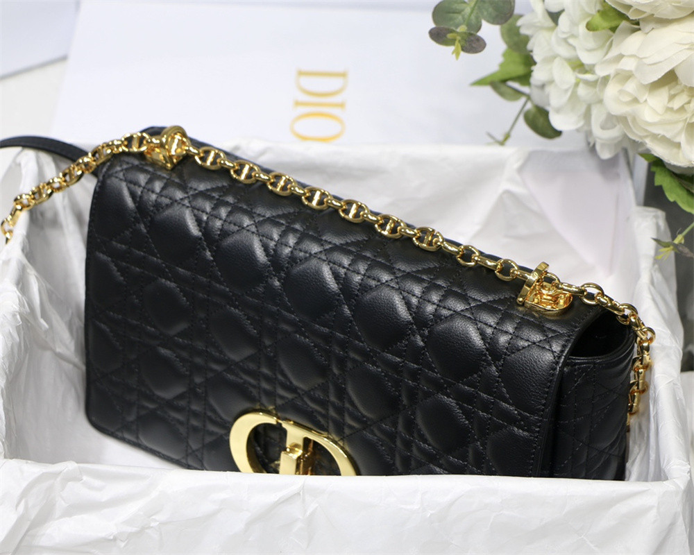 LARGE D10r CARO BAG Black S*pple Cannage Calfskin 29 x 18 x 10 cm