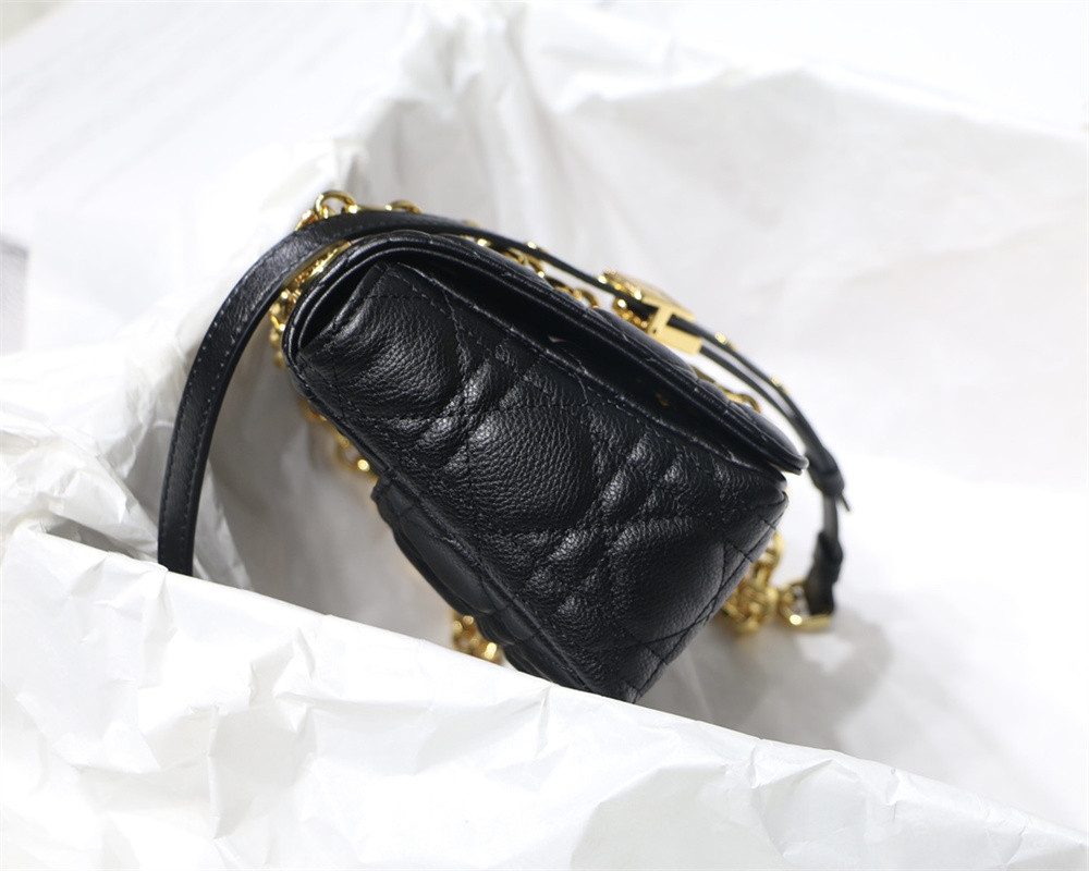 SMALL D10r CARO BAG Black S*pple Cannage Calfskin 20 x 12 x 7 cm