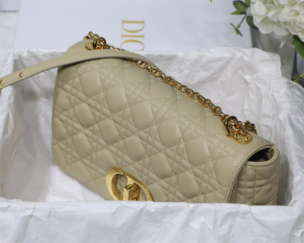 LARGE D10r CARO BAG Beige S*pple Cannage Calfskin 29 x 18 x 10 cm