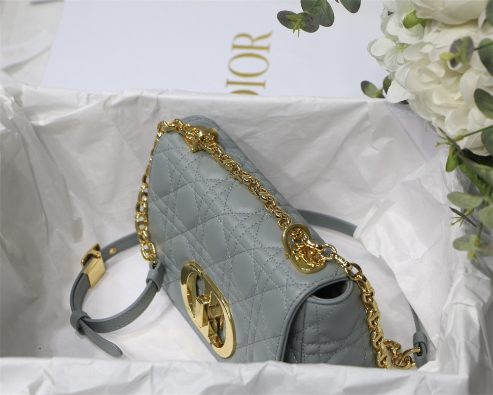 SMALL D10r CARO BAG Stone Gray S*pple Cannage Calfskin 20 x 12 x 7 cm